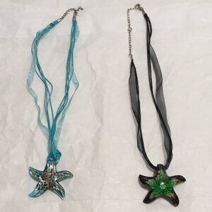 Very lovely and colorful pair of Murano glass Starfish necklaces